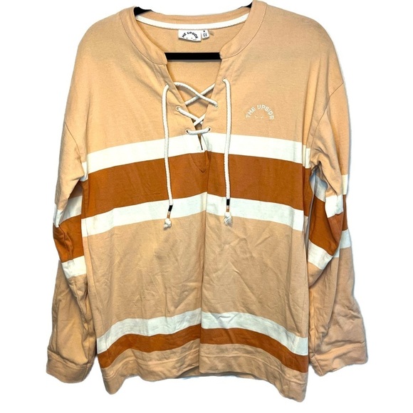 The Upside *Rare* Lace Up Jersey Oversize Popover Sweatshirt Sz S/US6 Stripped - Picture 1 of 6